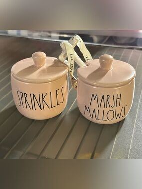 Rae Dunn Blush Pink Ceramic Canister Duo - "Sprinkles" & "Marshmallows"